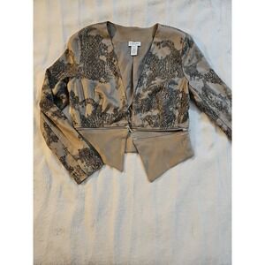 Carmen Marc Valvo Brown Suede Look Cropped Snake Print  Jacket Size M